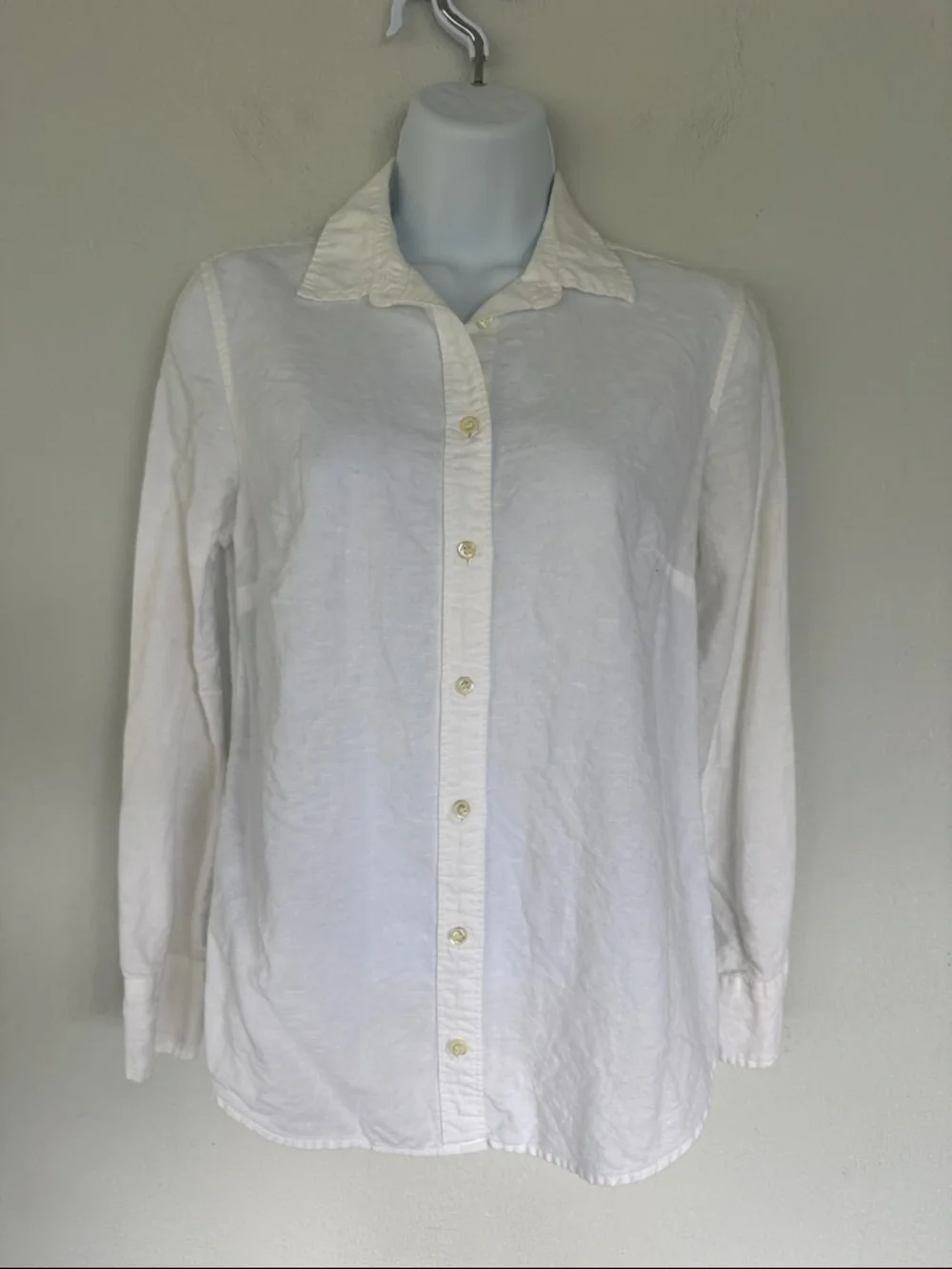 J. Crew Perfect white linen blend collared long sleeve button down shirt size 4P